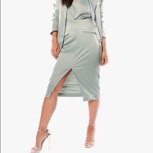 Cara Santana matcha green satin skirt